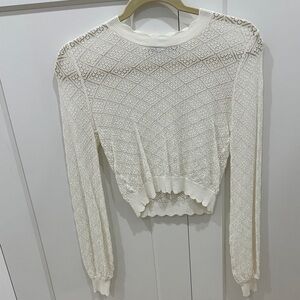 Zara Pointelle Cream Knit Crew Top